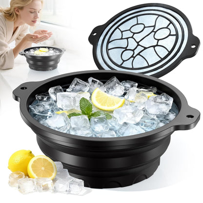 Collapsible Silicone Face Bowl with Ice Tray – Portable Cold Plunge Therapy Tool for Skin Tightening & Acne Relief (Black)