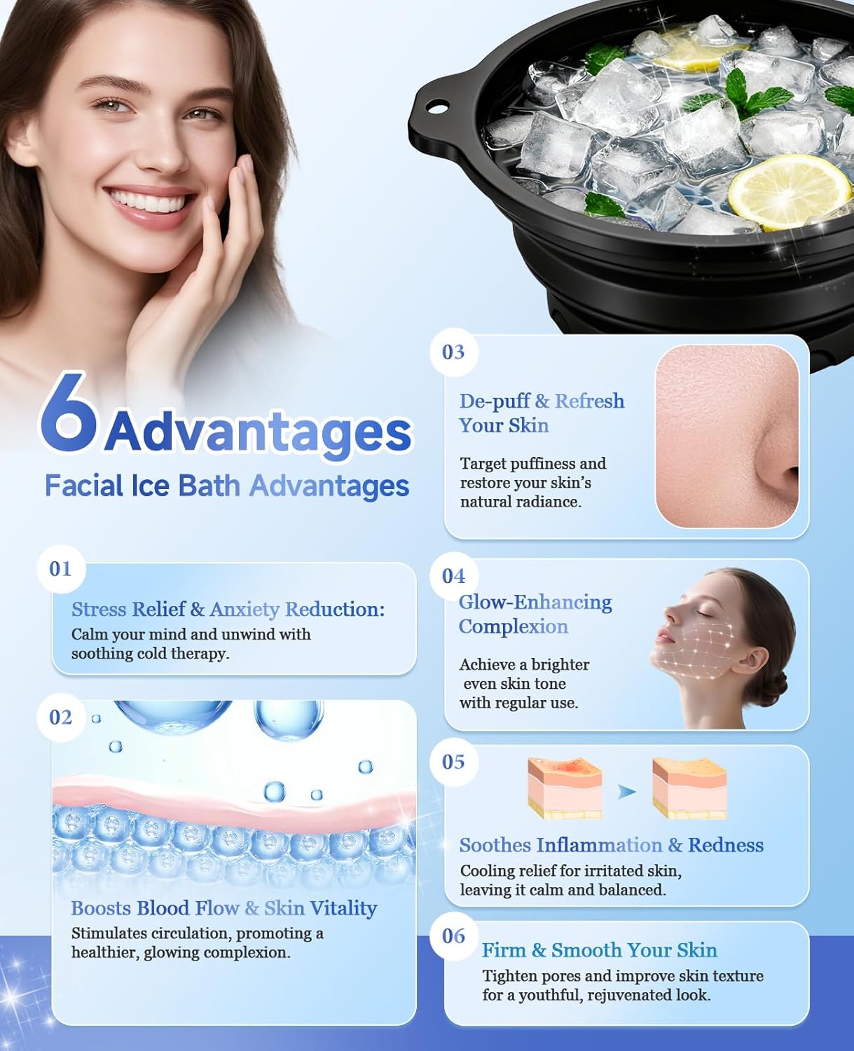 Collapsible Silicone Face Bowl with Ice Tray – Portable Cold Plunge Therapy Tool for Skin Tightening & Acne Relief (Black)