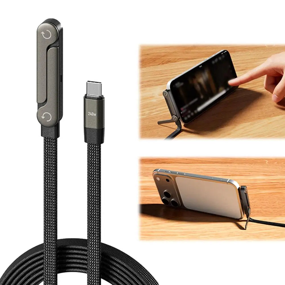 Fast Charging 2-in-1 Foldable Data Cable & Stand - Type-C to Type-C / USB-A to Type-C, 240/65W