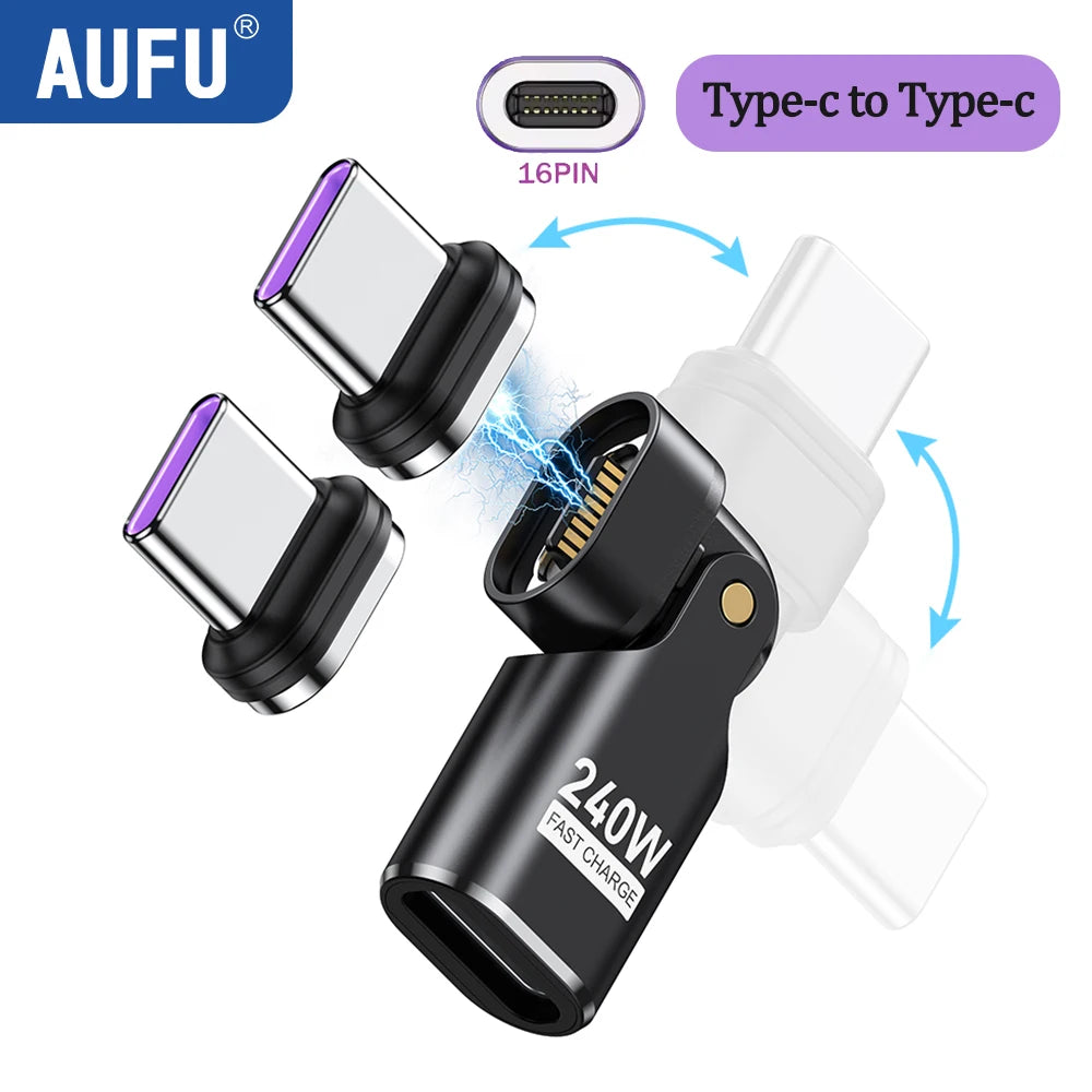 AUFU 16Pin USB C to Type C Magnetic OTG Adapter PD 240W Fast Charging USB C Female OTG Converter for Macbook iPhone 16 15 Xiaomi