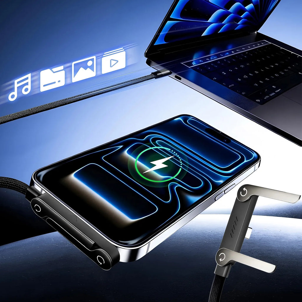 2-IN-1 Type-C Cable Foldable Mobile Phone Holder 240W Fast Charging Data Cable Multifunction Phone Charge Bracket Dual PD cable