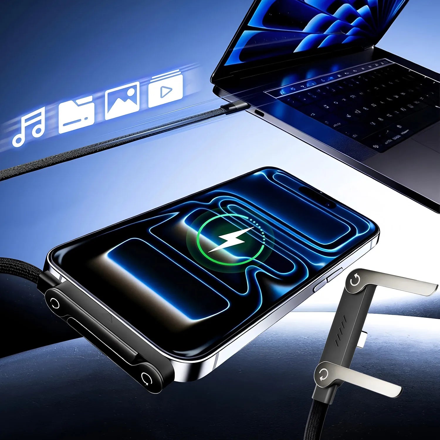 2-IN-1 Type-C Cable Foldable Mobile Phone Holder 240W Fast Charging Data Cable Multifunction Phone Charge Bracket Dual PD cable