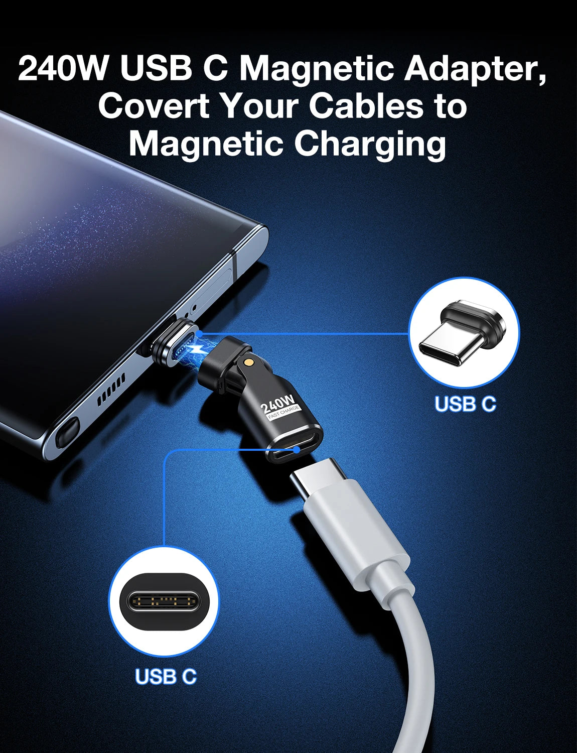 AUFU 16Pin USB C to Type C Magnetic OTG Adapter PD 240W Fast Charging USB C Female OTG Converter for Macbook iPhone 16 15 Xiaomi