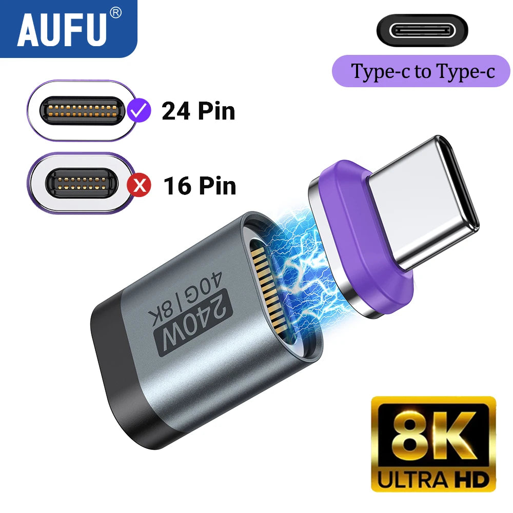 AUFU PD240W Magnetic USB C Adapter For Iphone USB4 OTG Connector 40Gbps 8K60Hz Type C Female Converter For Thunderbolt 4 Macbook