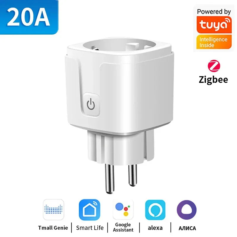 Smart WiFi & Zigbee 16A/20A Socket with Power Monitor & Voice Control - Works with Alexa & Google Home