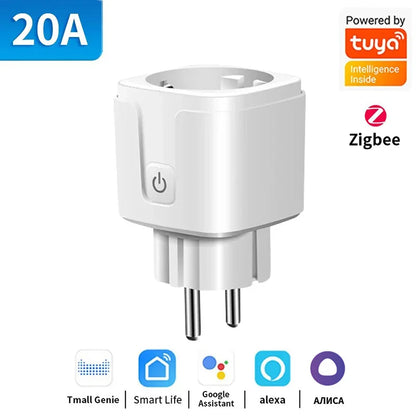 Smart WiFi & Zigbee 16A/20A Socket with Power Monitor & Voice Control - Works with Alexa & Google Home