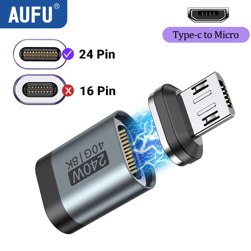 AUFU PD240W Magnetic USB C Adapter For Iphone USB4 OTG Connector 40Gbps 8K60Hz Type C Female Converter For Thunderbolt 4 Macbook