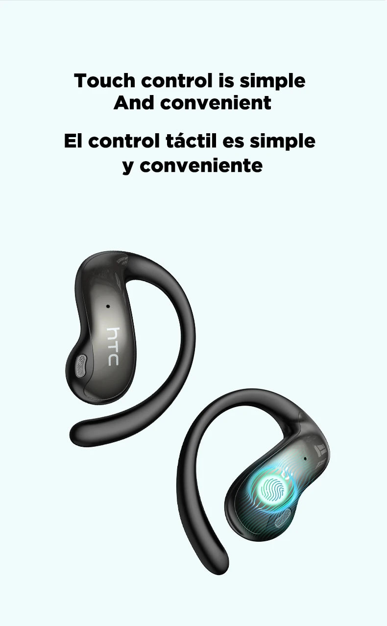 HTC NE19 Bluetooth Earphones OWS Sports Wireless Headphones Powerful Bass AI Translator Earbud Waterproof Ear Hook Louder Stereo