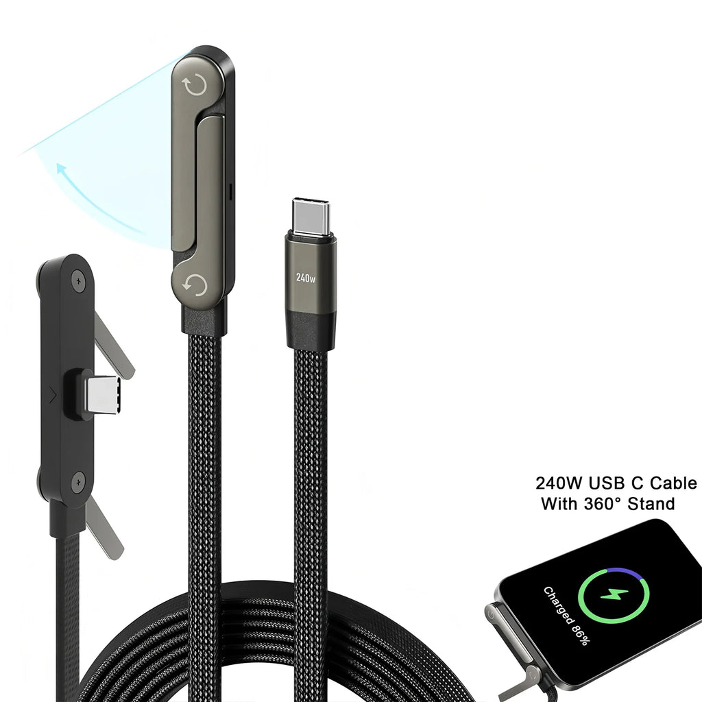2-IN-1 Type-C Cable Foldable Mobile Phone Holder 240W Fast Charging Data Cable Multifunction Phone Charge Bracket Dual PD cable