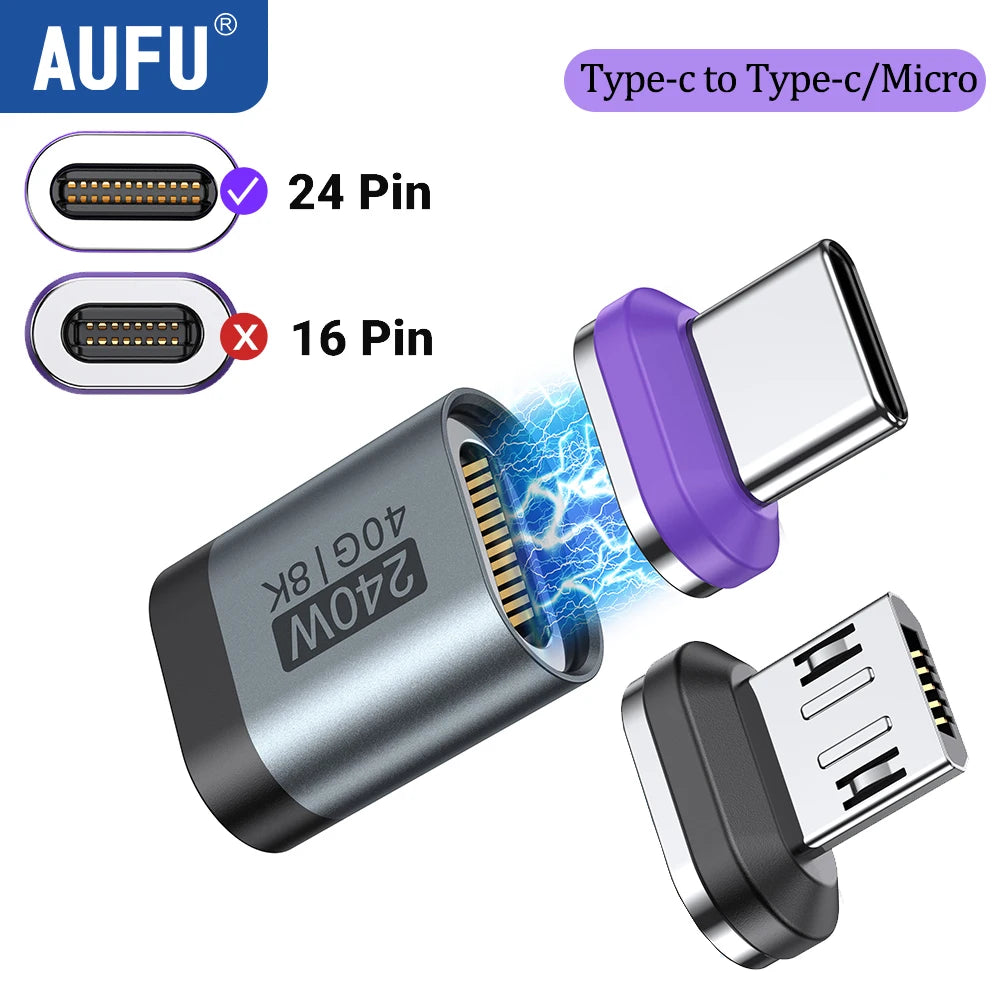 AUFU PD240W Magnetic USB C Adapter For Iphone USB4 OTG Connector 40Gbps 8K60Hz Type C Female Converter For Thunderbolt 4 Macbook