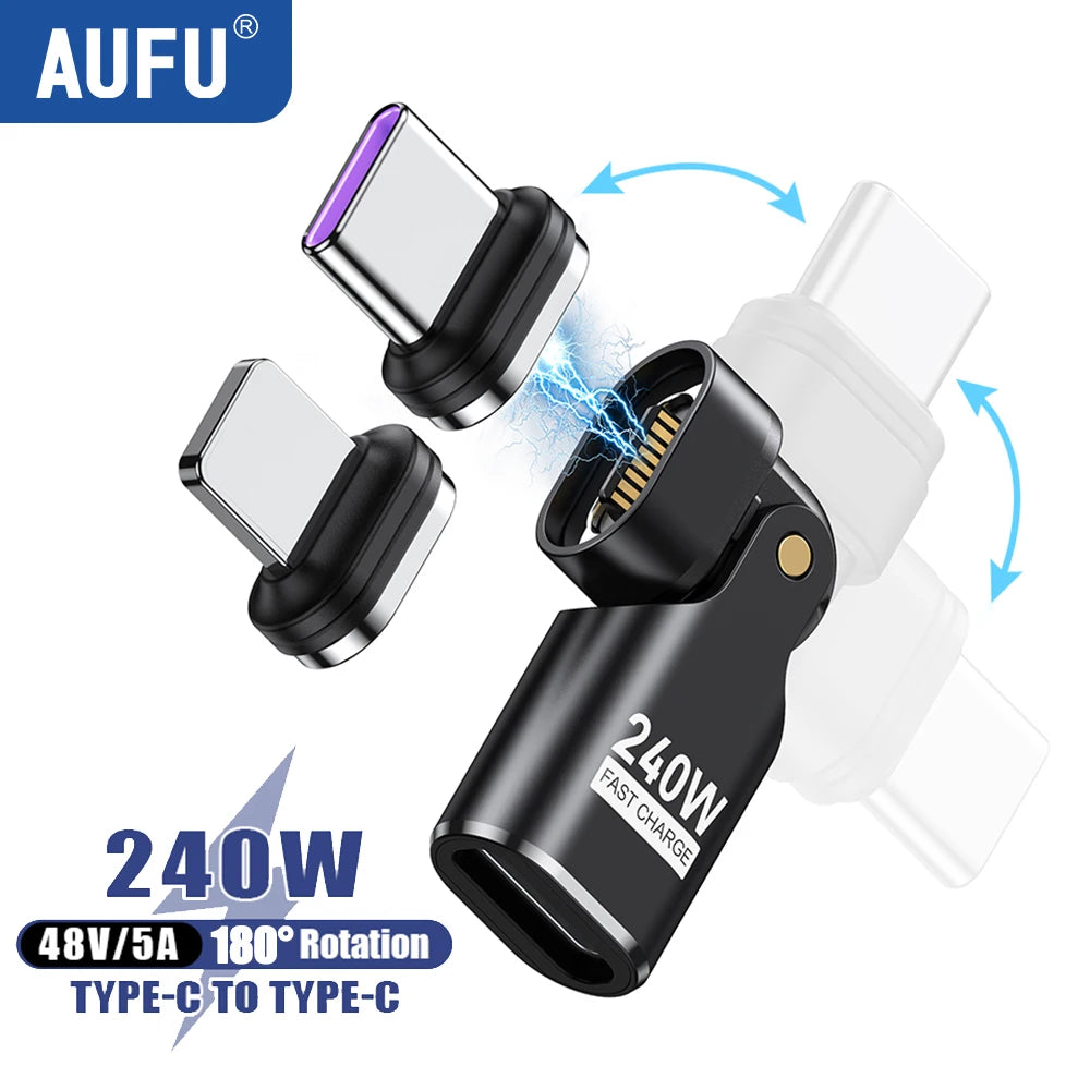 AUFU 16Pin USB C to Type C Magnetic OTG Adapter PD 240W Fast Charging USB C Female OTG Converter for Macbook iPhone 16 15 Xiaomi