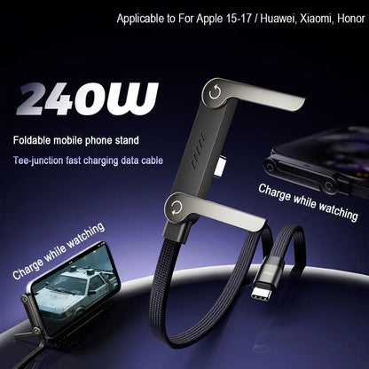 Fast Charging 2-in-1 Foldable Data Cable & Stand - Type-C to Type-C / USB-A to Type-C, 240/65W