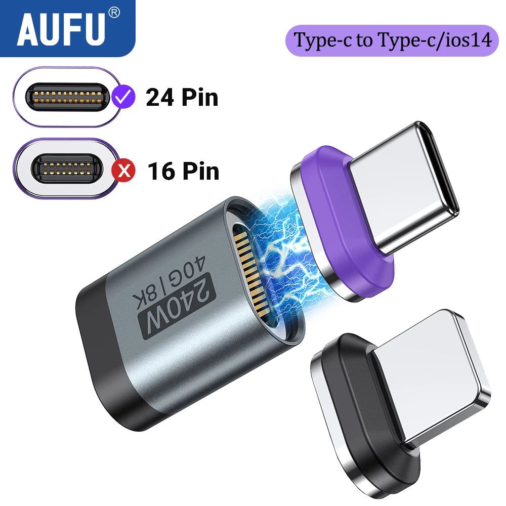 AUFU PD240W Magnetic USB C Adapter For Iphone USB4 OTG Connector 40Gbps 8K60Hz Type C Female Converter For Thunderbolt 4 Macbook