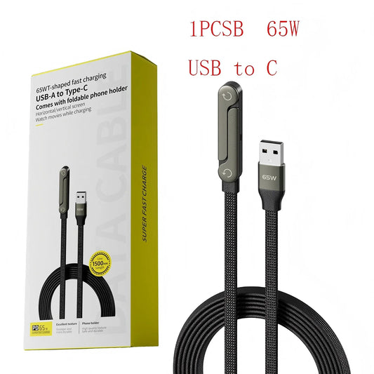 Fast Charging 2-in-1 Foldable Data Cable & Stand - Type-C to Type-C / USB-A to Type-C, 240/65W