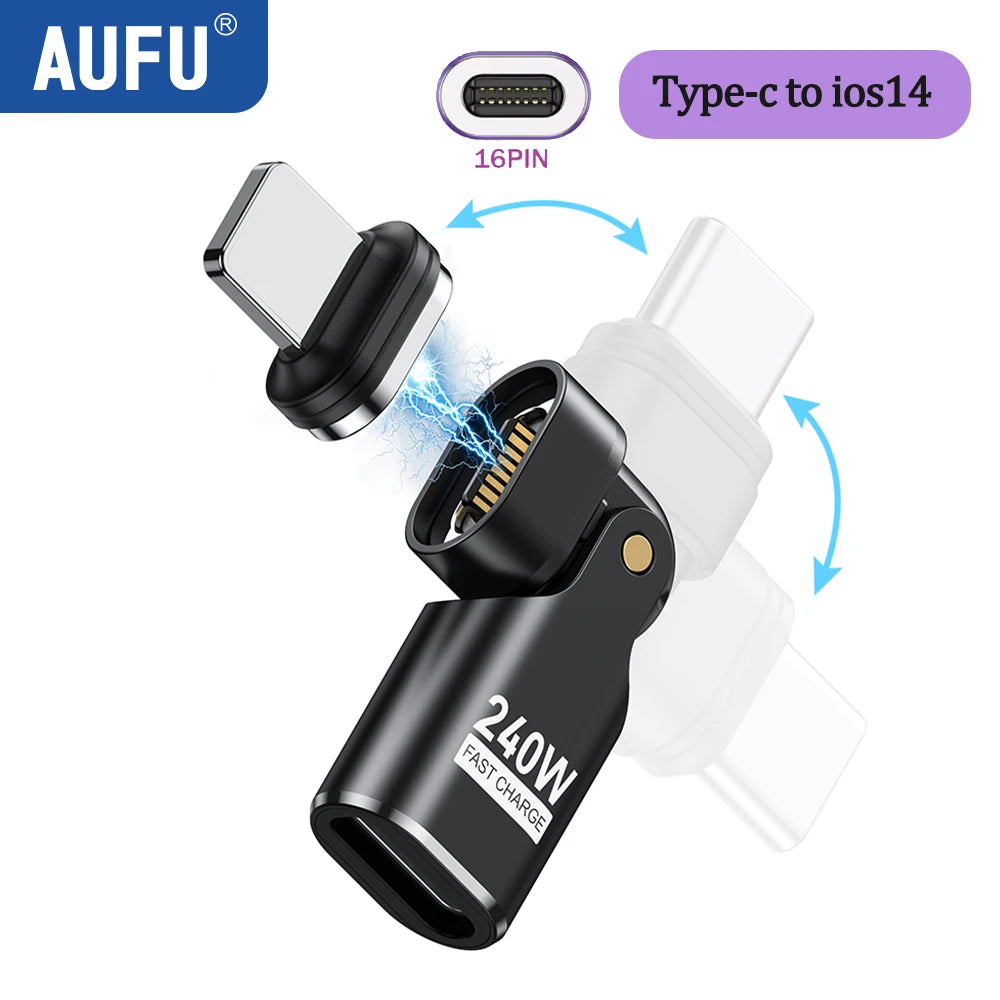 AUFU 16Pin USB C to Type C Magnetic OTG Adapter PD 240W Fast Charging USB C Female OTG Converter for Macbook iPhone 16 15 Xiaomi