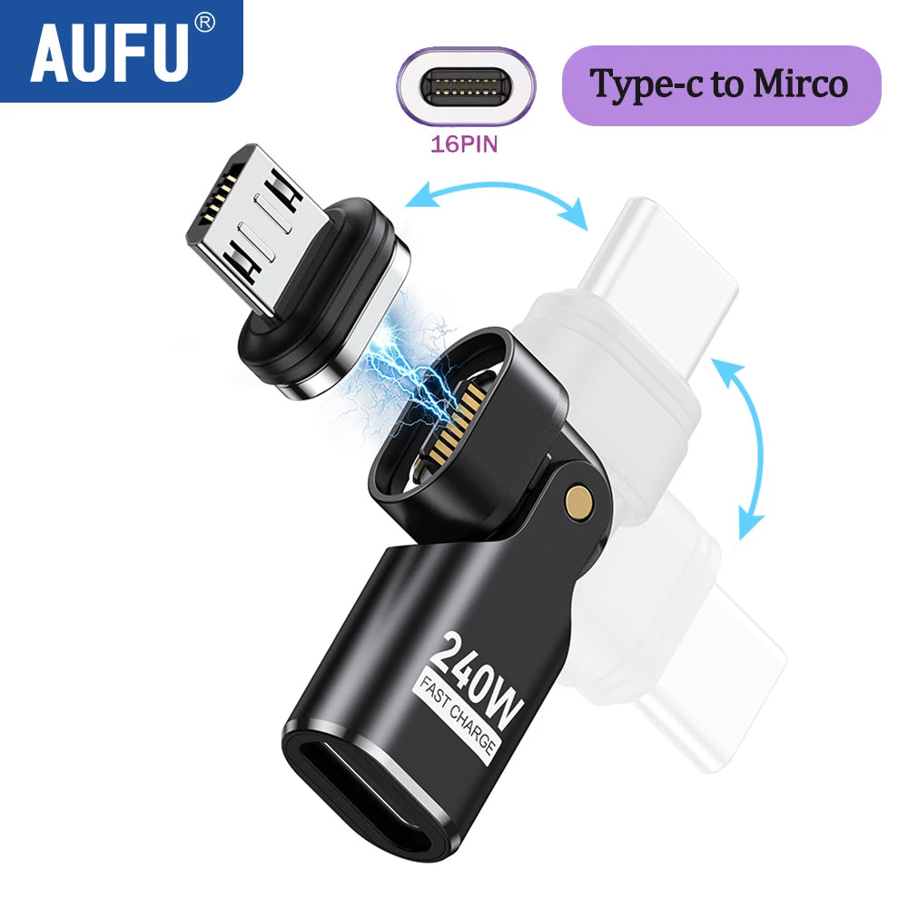AUFU 16Pin USB C to Type C Magnetic OTG Adapter PD 240W Fast Charging USB C Female OTG Converter for Macbook iPhone 16 15 Xiaomi