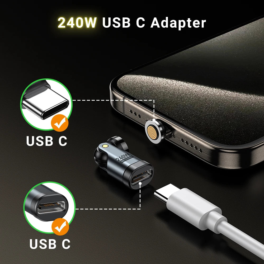 AUFU 2PCS 9Pin Magnetic USB C OTG Adapter PD 240W Fast Charging Magnet Type C Female Connector for iPhone Xiaomi Macbook Laptop