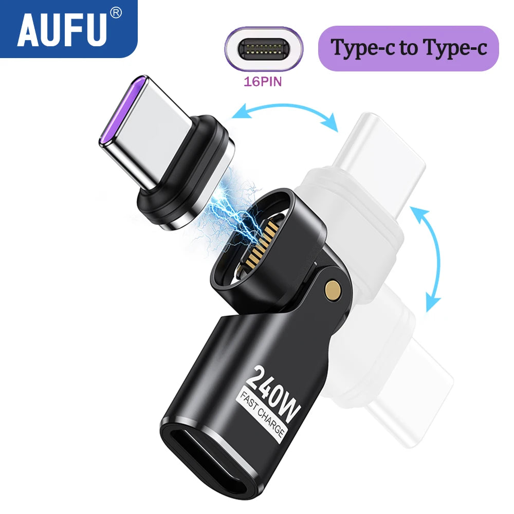 AUFU 16Pin USB C to Type C Magnetic OTG Adapter PD 240W Fast Charging USB C Female OTG Converter for Macbook iPhone 16 15 Xiaomi