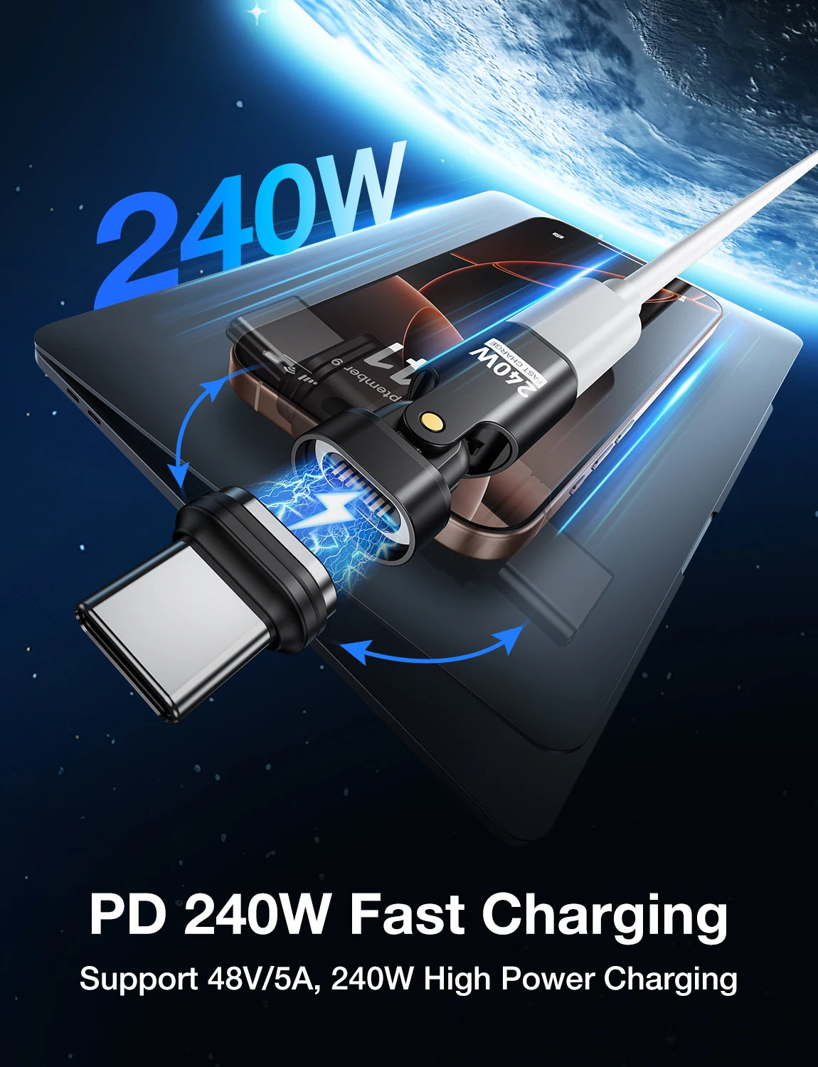 AUFU 16Pin USB C to Type C Magnetic OTG Adapter PD 240W Fast Charging USB C Female OTG Converter for Macbook iPhone 16 15 Xiaomi