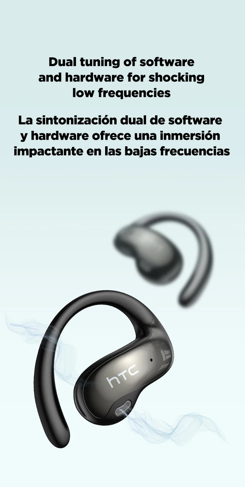 HTC NE19 Bluetooth Earphones OWS Sports Wireless Headphones Powerful Bass AI Translator Earbud Waterproof Ear Hook Louder Stereo