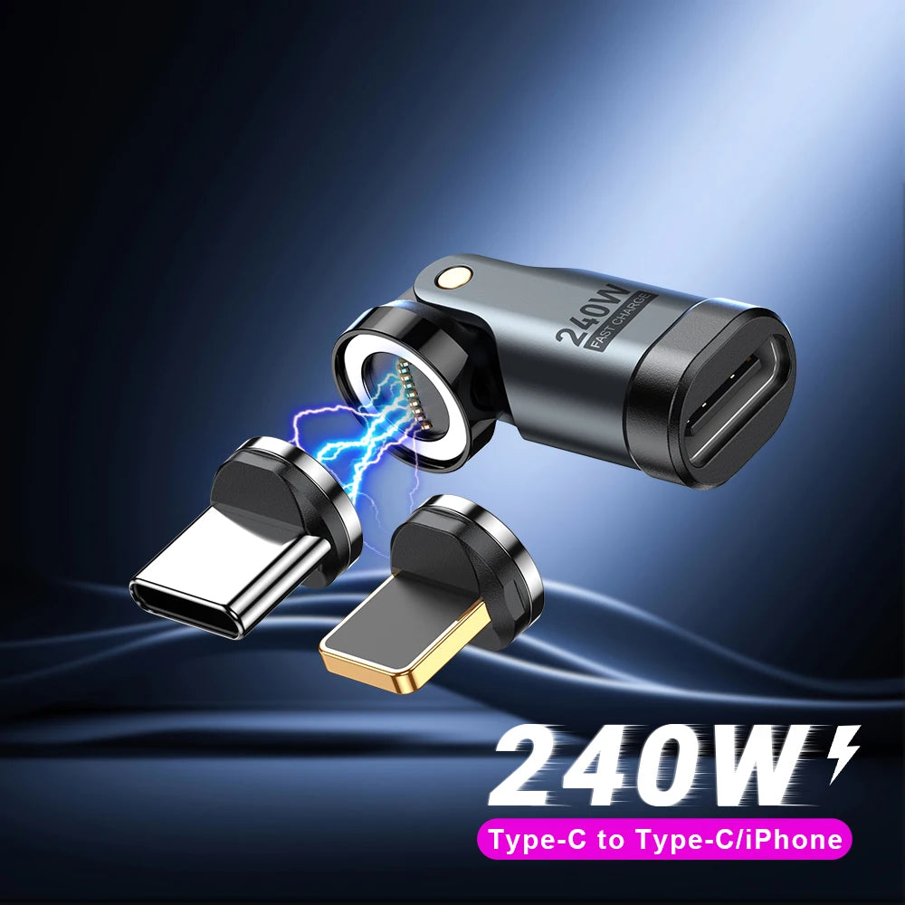 AUFU 2PCS 9Pin Magnetic USB C OTG Adapter PD 240W Fast Charging Magnet Type C Female Connector for iPhone Xiaomi Macbook Laptop