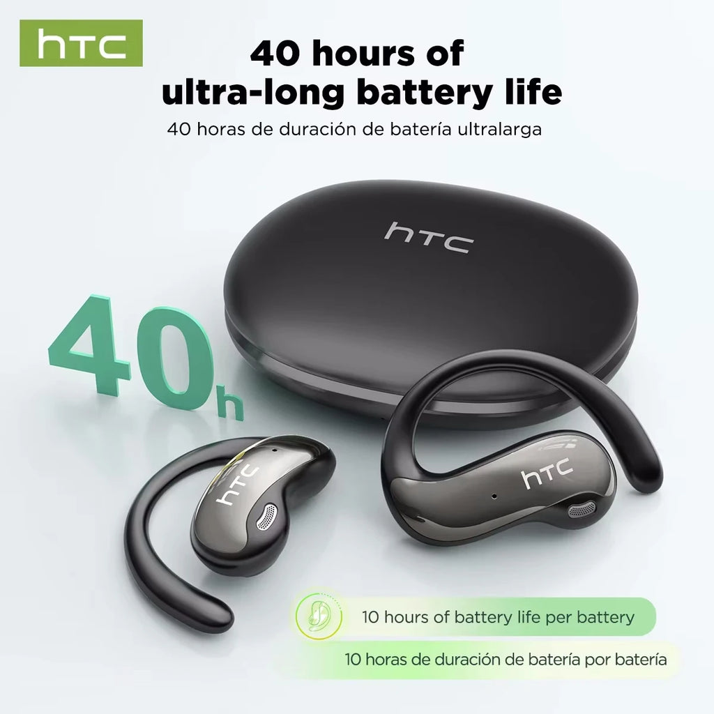 HTC NE19 Bluetooth Earphones OWS Sports Wireless Headphones Powerful Bass AI Translator Earbud Waterproof Ear Hook Louder Stereo