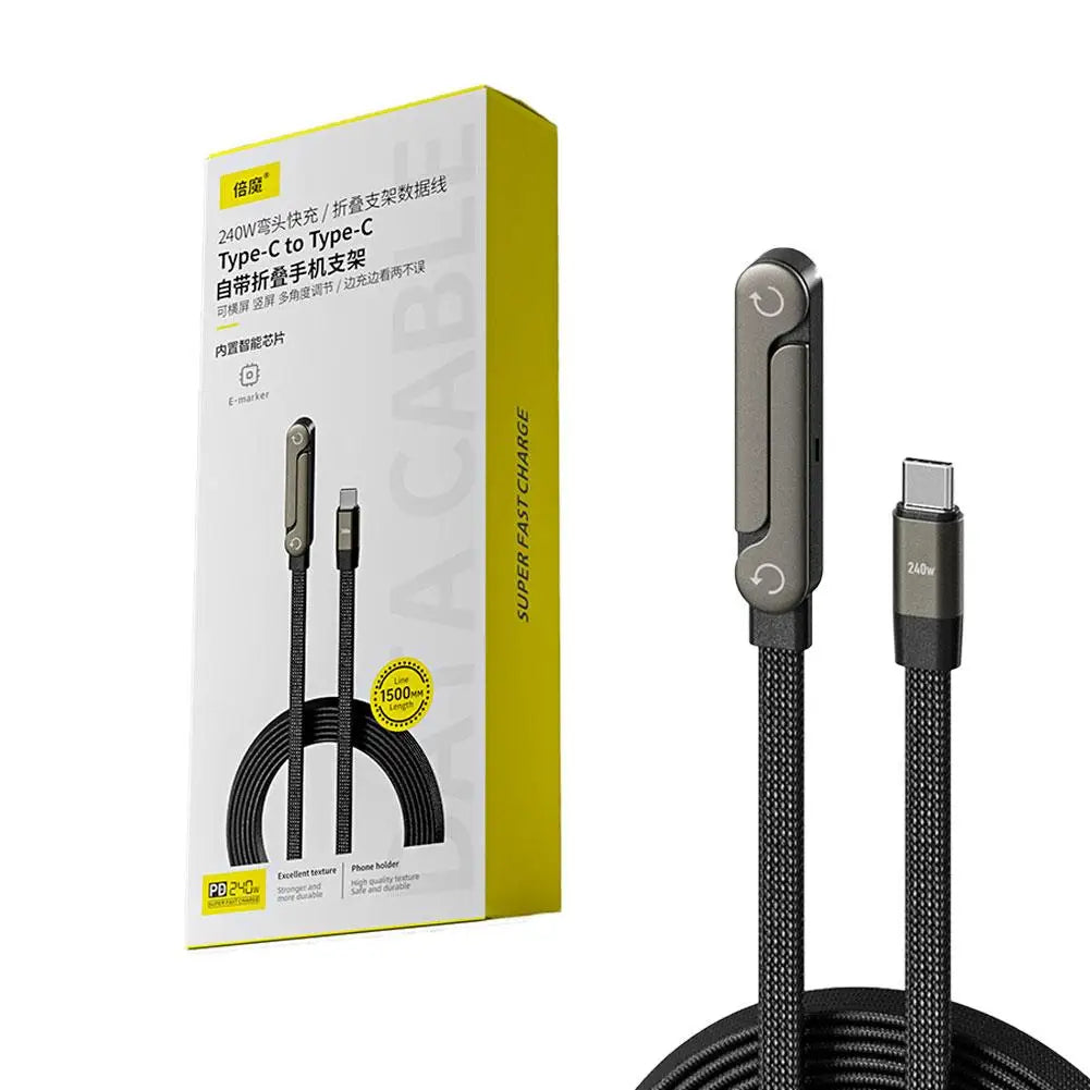 Fast Charging 2-in-1 Foldable Data Cable & Stand - Type-C to Type-C / USB-A to Type-C, 240/65W