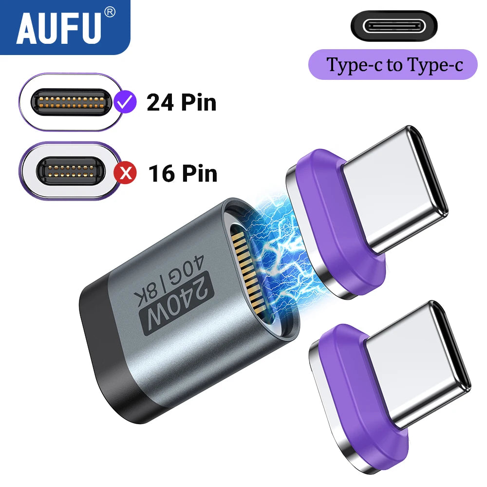 AUFU PD240W Magnetic USB C Adapter For Iphone USB4 OTG Connector 40Gbps 8K60Hz Type C Female Converter For Thunderbolt 4 Macbook