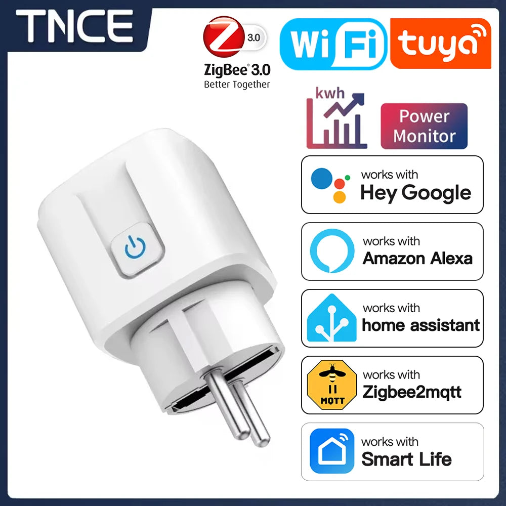 Smart WiFi & Zigbee 16A/20A Socket with Power Monitor & Voice Control - Works with Alexa & Google Home