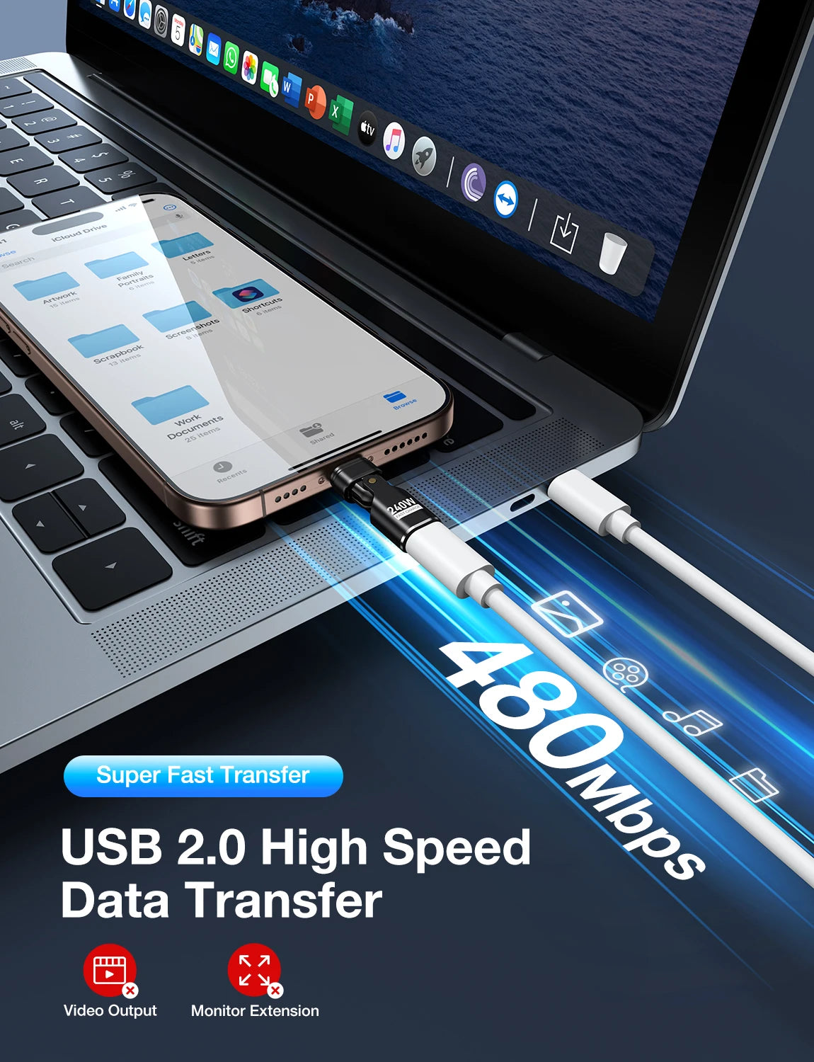 AUFU 16Pin USB C to Type C Magnetic OTG Adapter PD 240W Fast Charging USB C Female OTG Converter for Macbook iPhone 16 15 Xiaomi